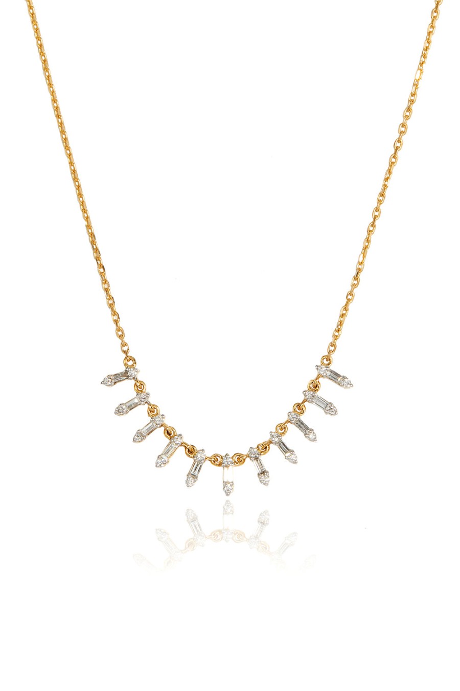 L.A. STEIN Floating Baguette Diamond Row Necklace In 18K Yellow Gold | Jewelry