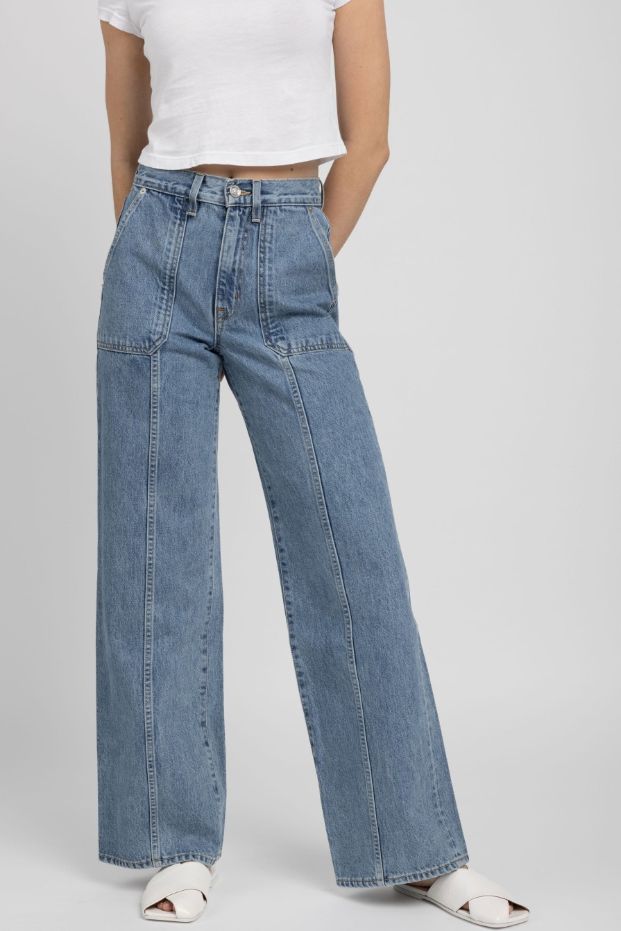 SLVRLAKE Grace Cargo With Seam Jean In Pacific | Bottoms