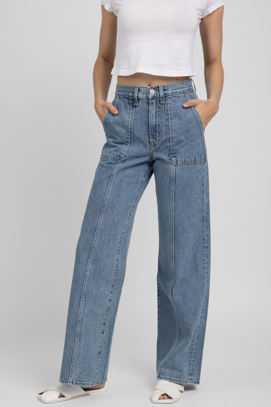 SLVRLAKE Grace Cargo With Seam Jean In Pacific | Bottoms