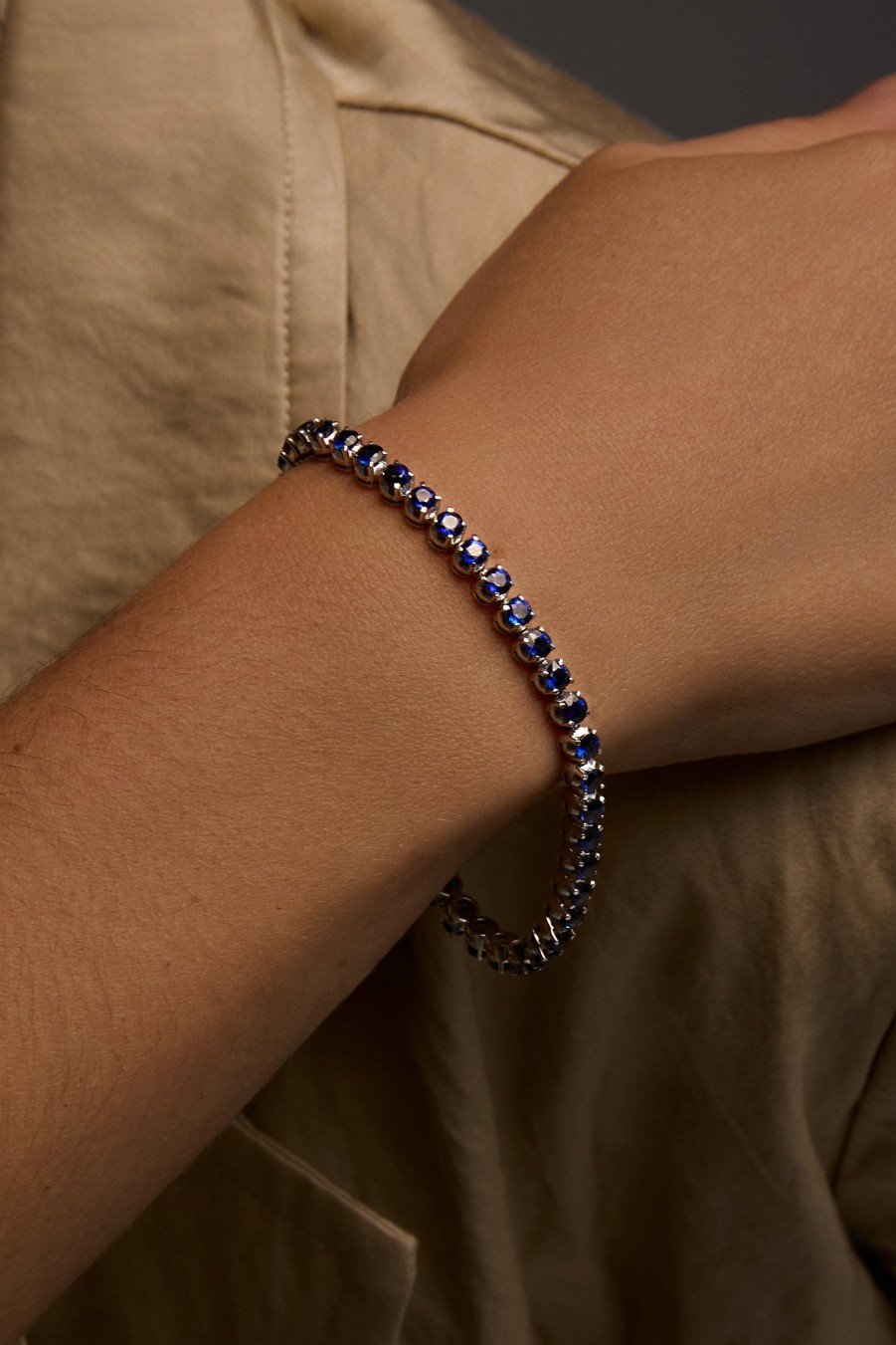 VELINA Blue Sapphire Tennis Bracelet In 18K White Gold | Jewelry