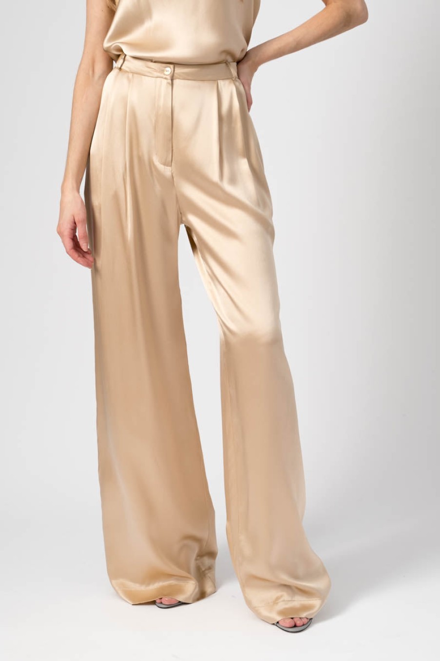 SABLYN Vera Pleated Silk Pant In Fawn | Sablyn - T. Boutique | Bottoms