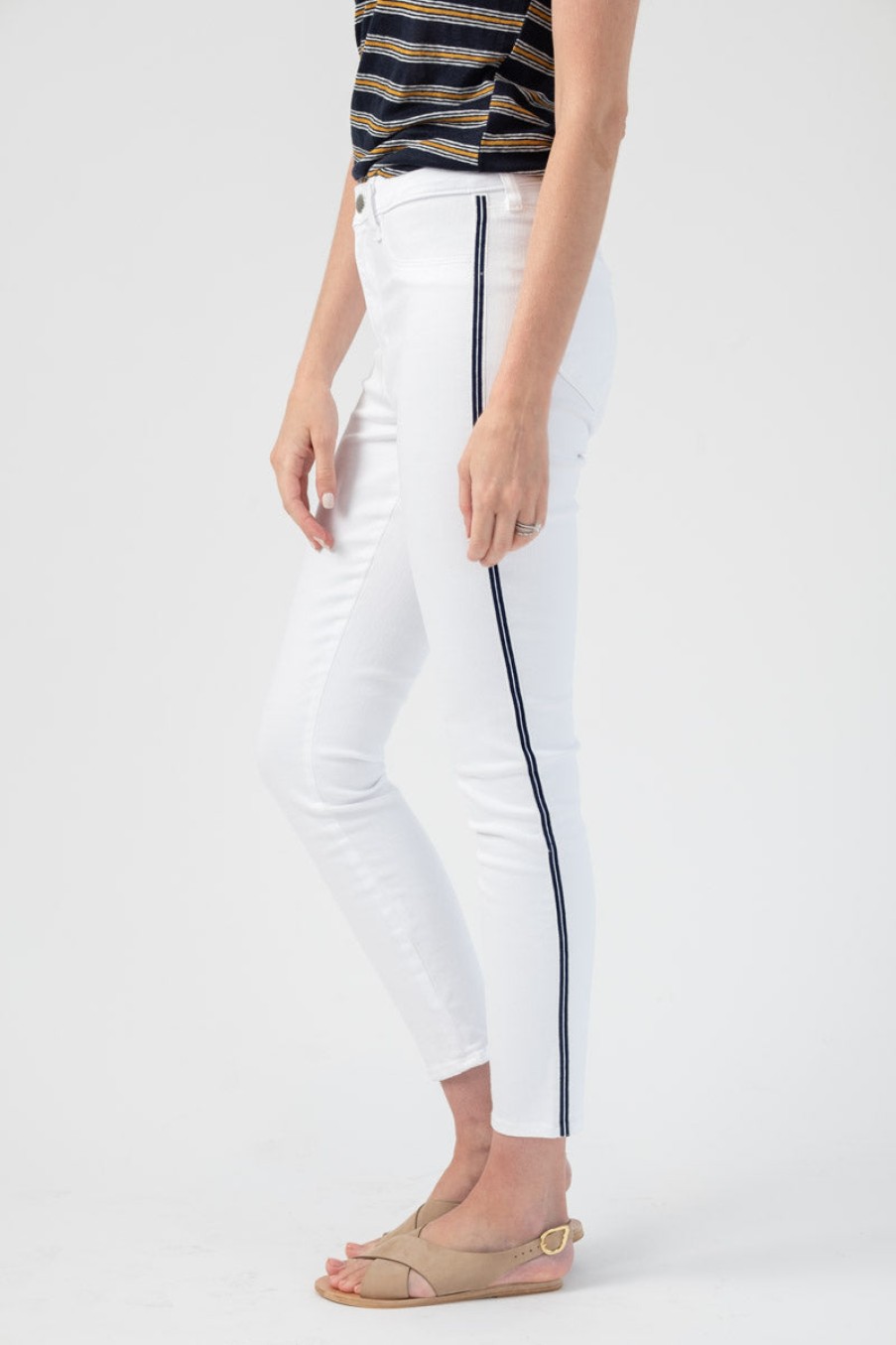 L'AGENCE Margot High Rise Nautical Stripe In Blanc | L'Agence - T. Boutique | Bottoms