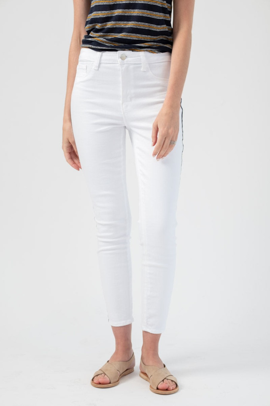 L'AGENCE Margot High Rise Nautical Stripe In Blanc | L'Agence - T. Boutique | Bottoms