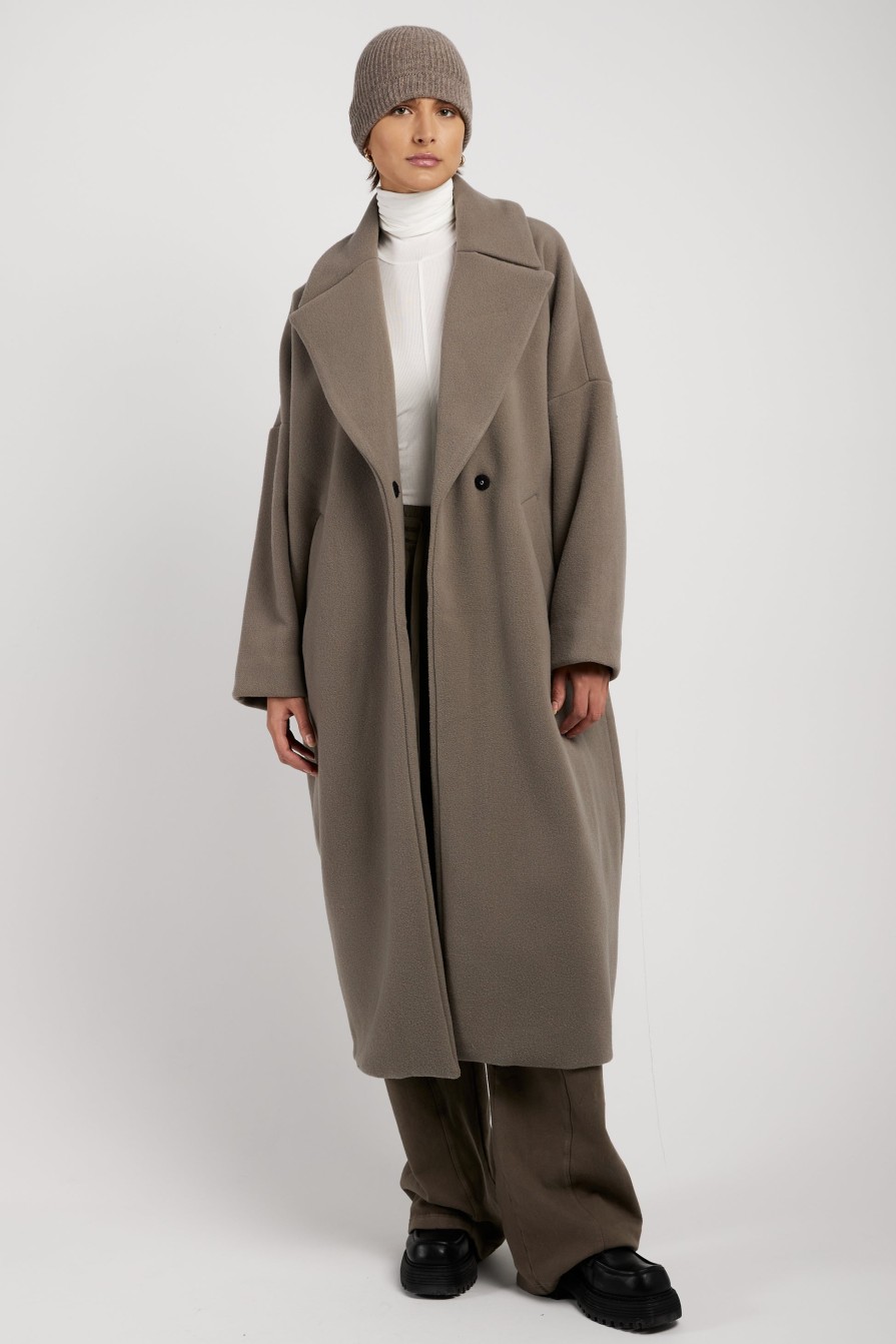 ANDREA YA'AQOV Oversized Wool Coat In Taupe | Jackets & Coats