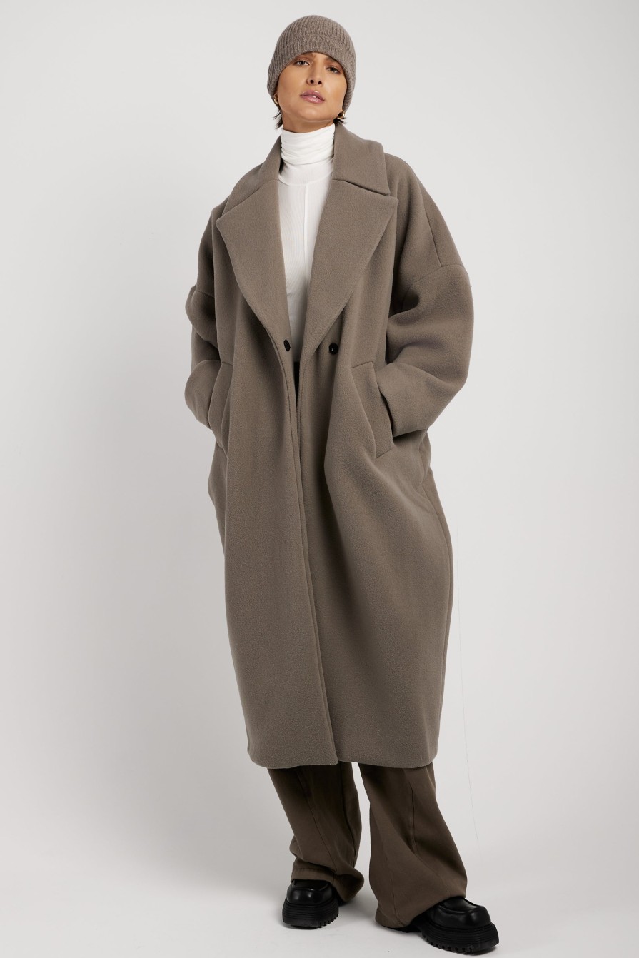 ANDREA YA'AQOV Oversized Wool Coat In Taupe | Jackets & Coats