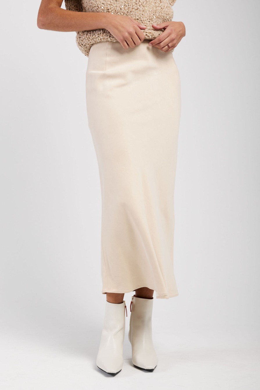 GENTRYPORTOFINO Woven Midi Skirt In Champagne | Bottoms