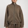 ANDREA YA'AQOV Oversized Zip Up Sweatshirt In Taupe | Loungewear