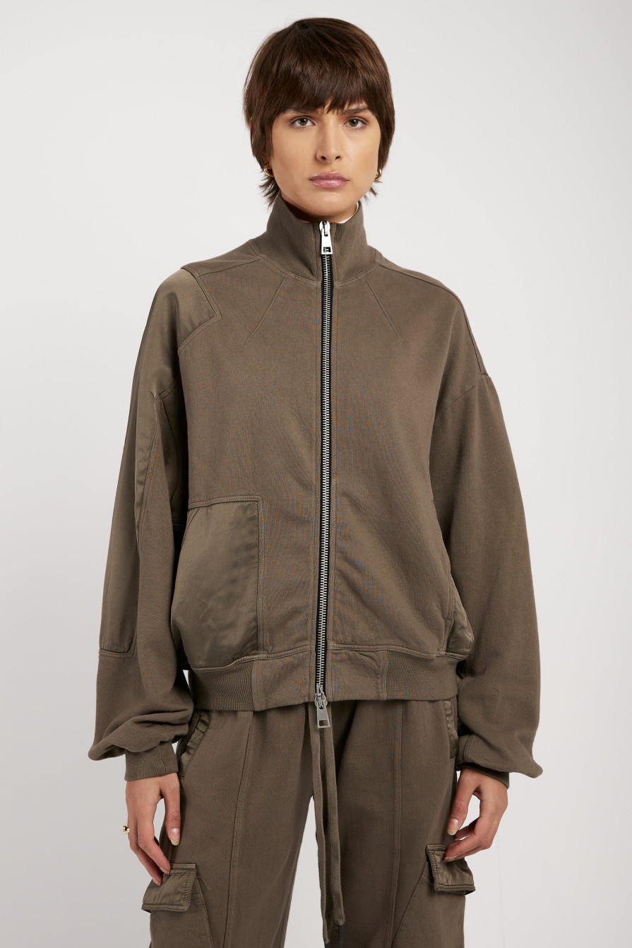 ANDREA YA'AQOV Oversized Zip Up Sweatshirt In Taupe | Loungewear