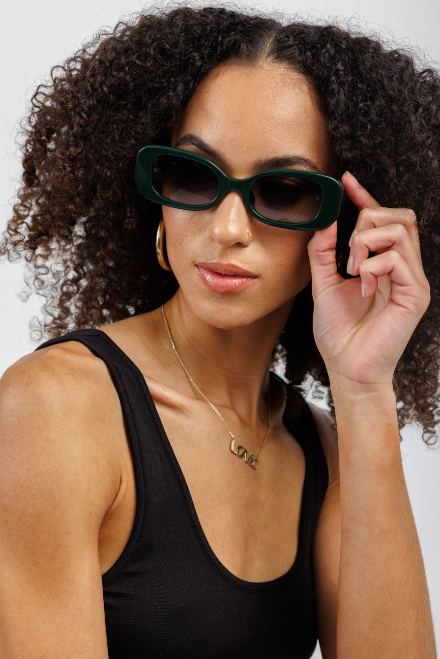 LINDA FARROW Lola Rectangular Sunglasses In Forest Green | Eyewear