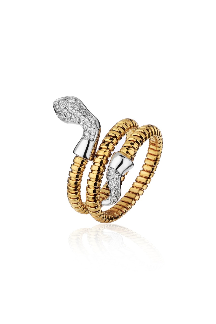 T. Boutique Italian Two Tone Snake Ring In 18K Yellow Gold | Jewelry