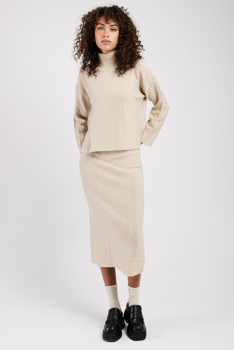 MAX MARA LEISURE Melk Ribbed Knit Skirt In Beige | Bottoms