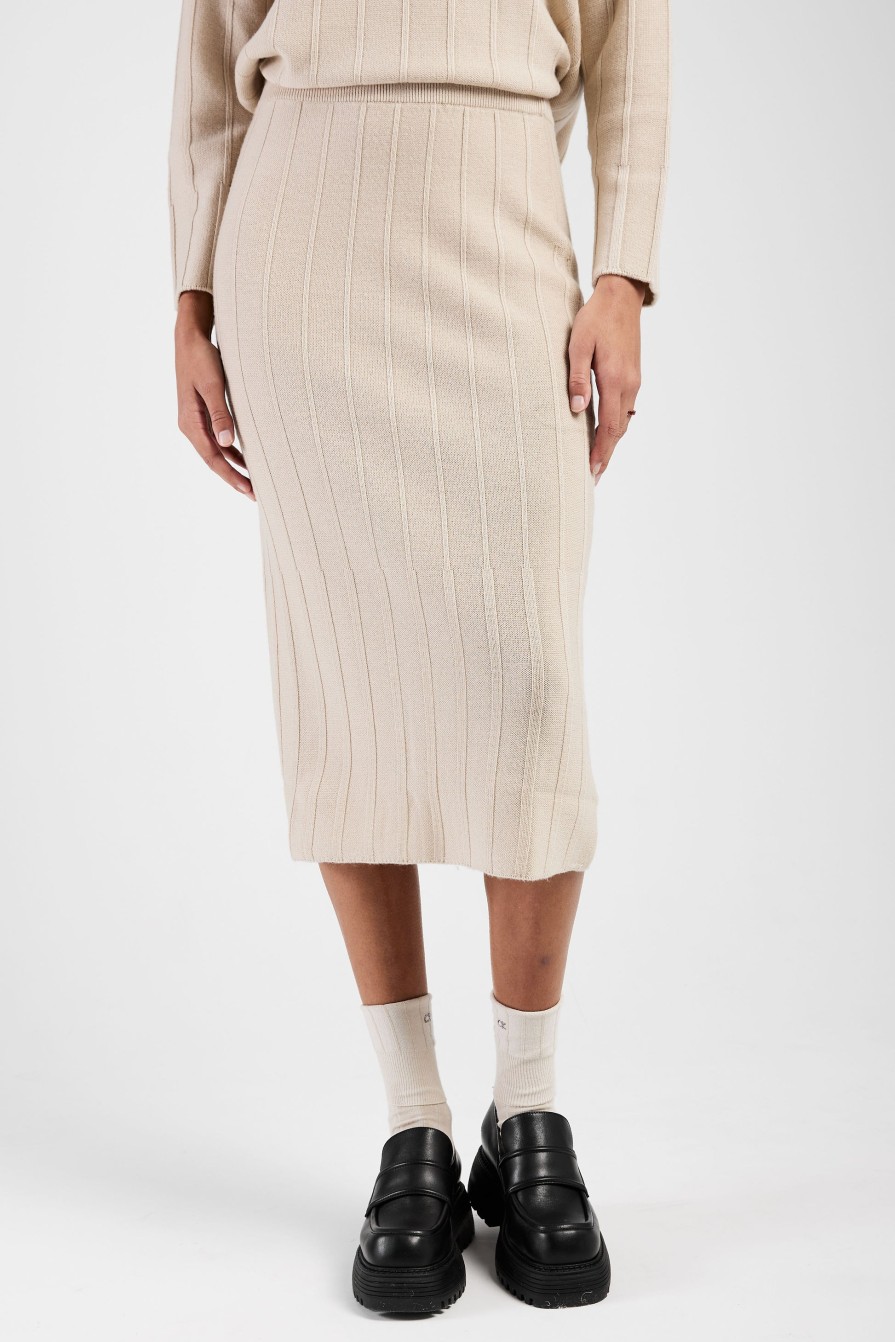 MAX MARA LEISURE Melk Ribbed Knit Skirt In Beige | Bottoms