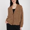 TANDEM Oversized Cropped Cardigan In Camel | Knitwear