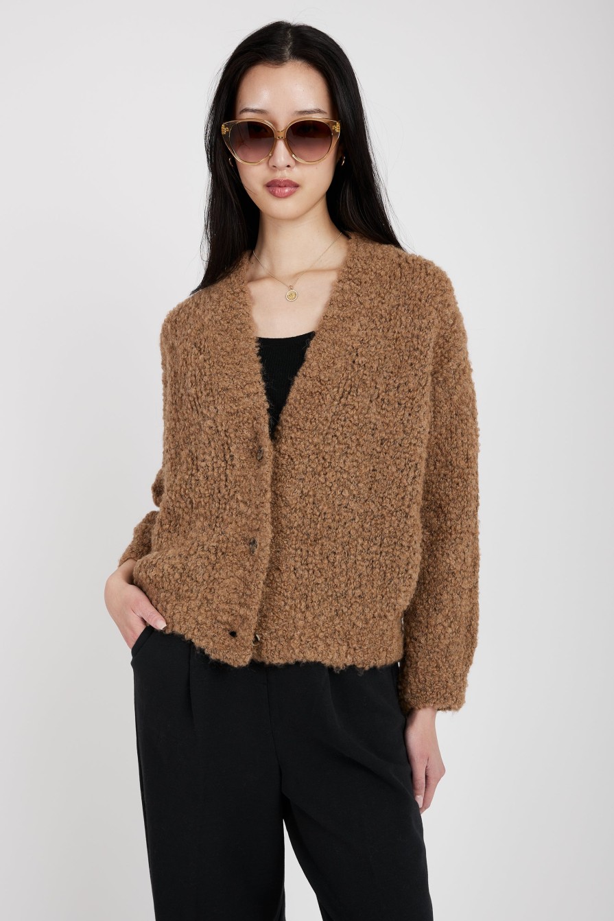 TANDEM Oversized Cropped Cardigan In Camel | Knitwear