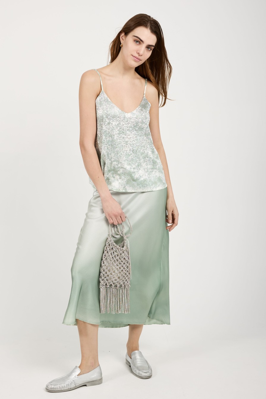 AVANT TOI Camouflage Silk Tank Top With Studs In Jade | Tops