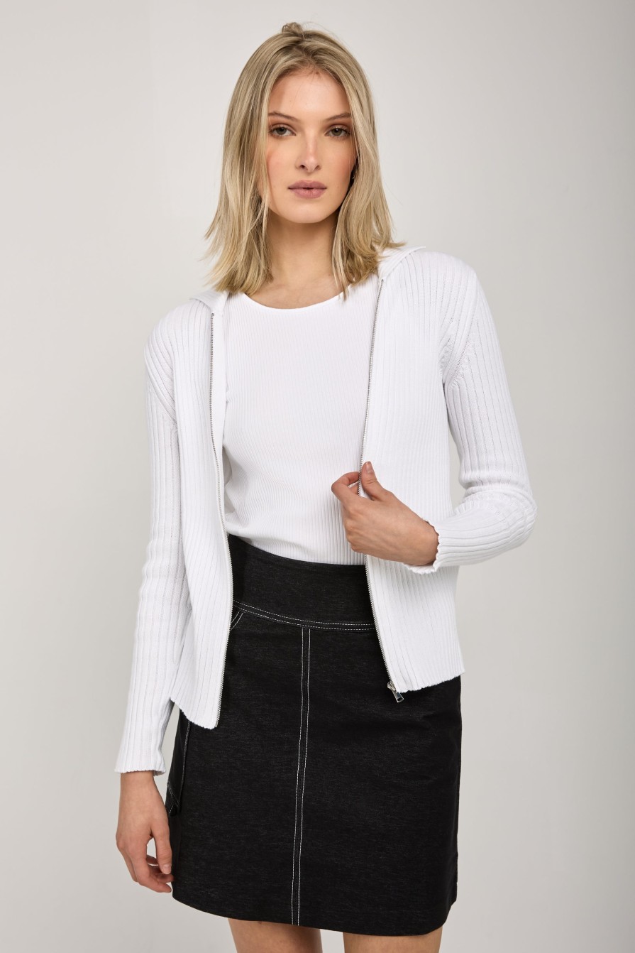 MAX MARA LEISURE Calente Knit Zip-Up Cardigan In Optical White | Knitwear