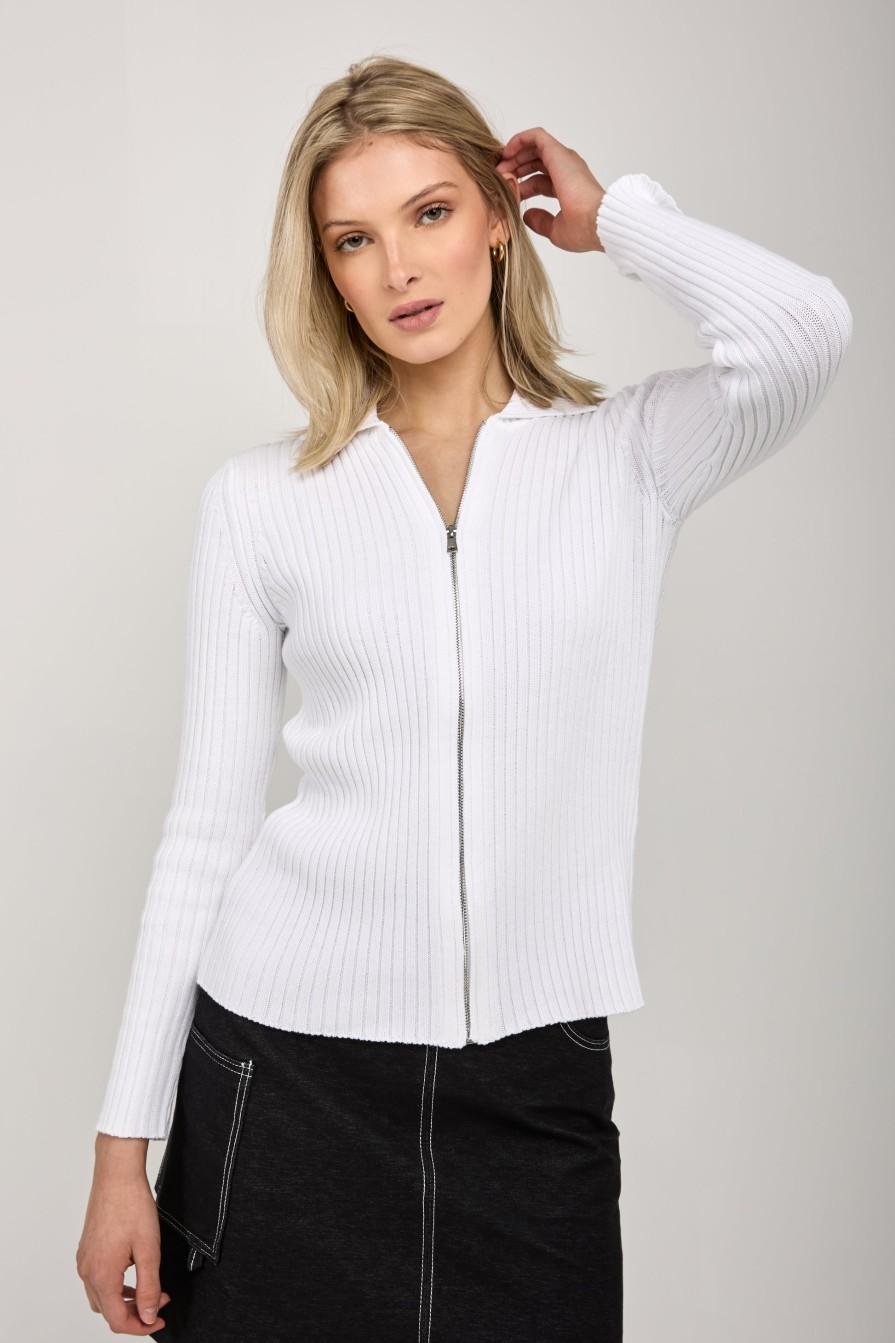 MAX MARA LEISURE Calente Knit Zip-Up Cardigan In Optical White | Knitwear