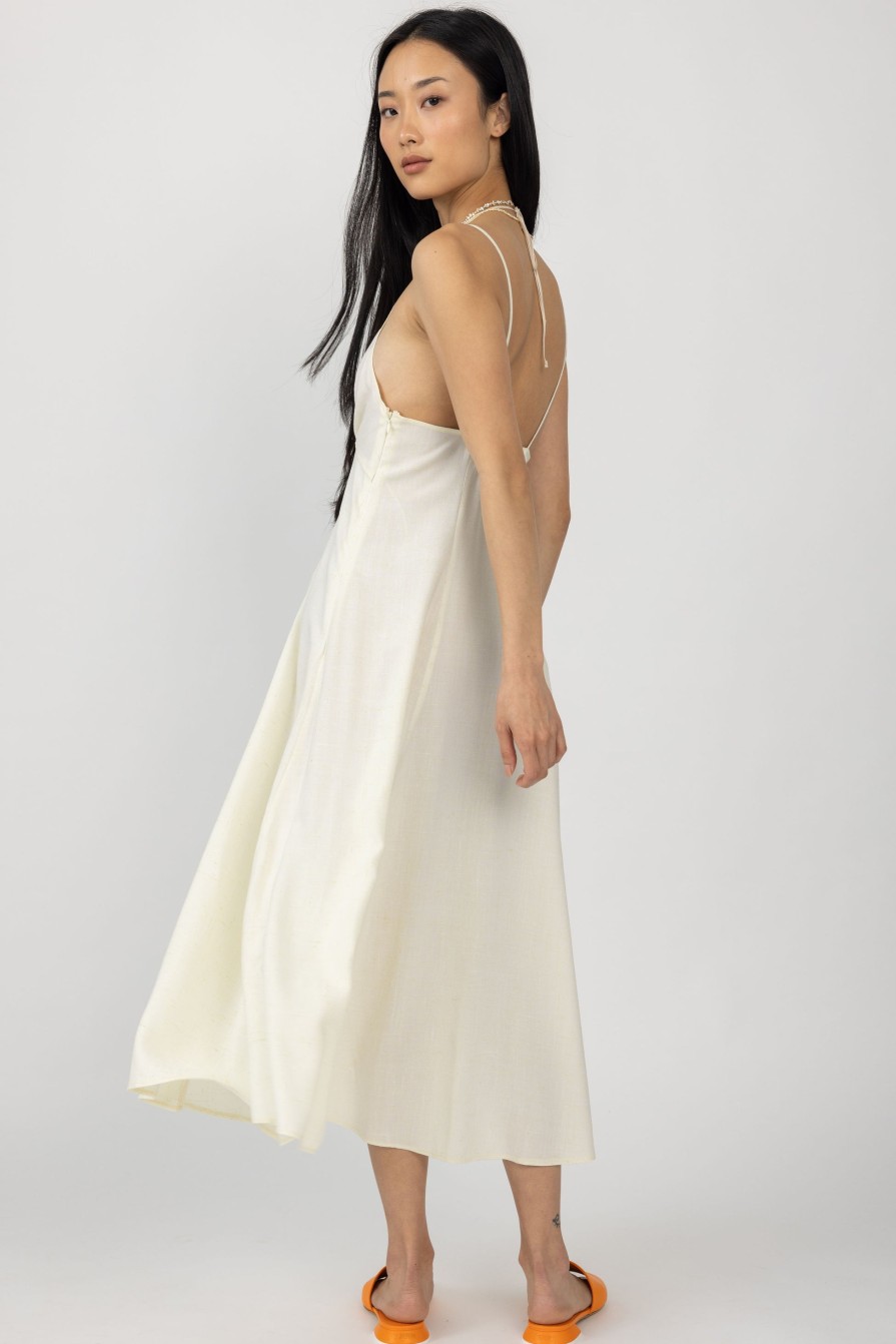 FORTE FORTE Tweed Viscose Silk Cut Out Dress In Ivory | Dresses & Skirts