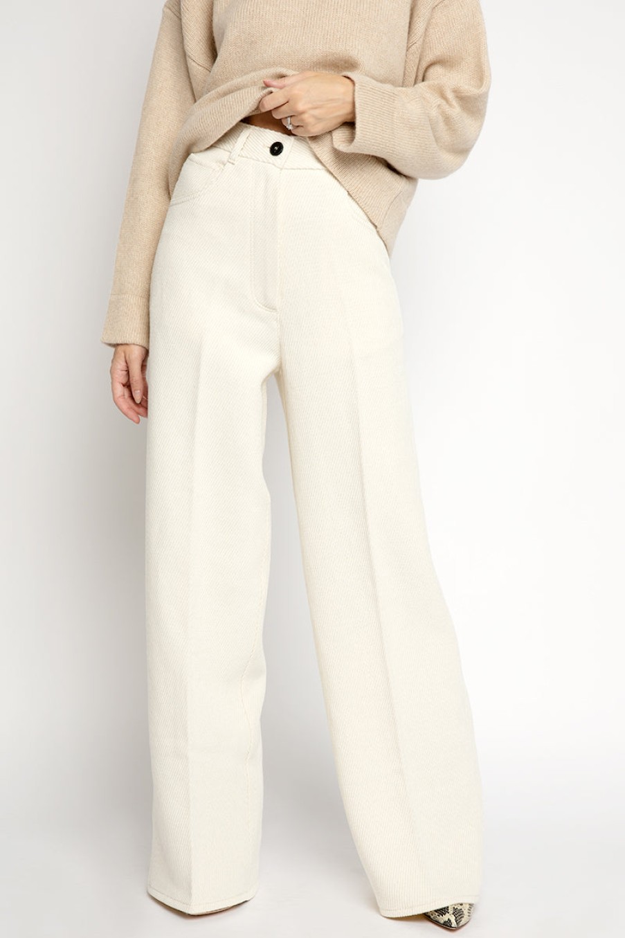 FORTE FORTE Buy Linen Wool Five Pocket Pant In Candore | Forte Forte - T. Boutique | Bottoms