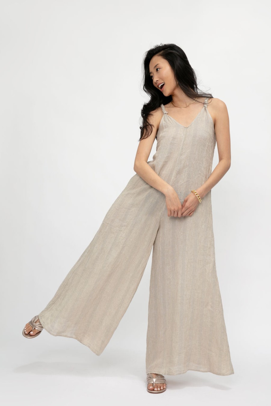 LA BOTTEGA DI BRUNELLA Tuta Athena Linen Jumpsuit In Riga Sole | Bottoms