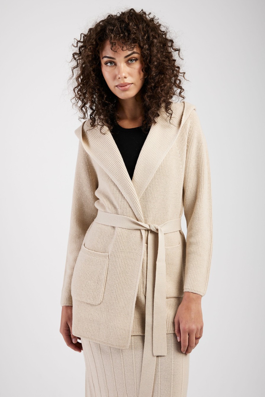 MAX MARA LEISURE Nava Knitted Coat Jacket In Beige | Knitwear