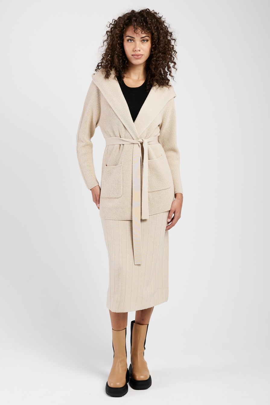 MAX MARA LEISURE Nava Knitted Coat Jacket In Beige | Knitwear